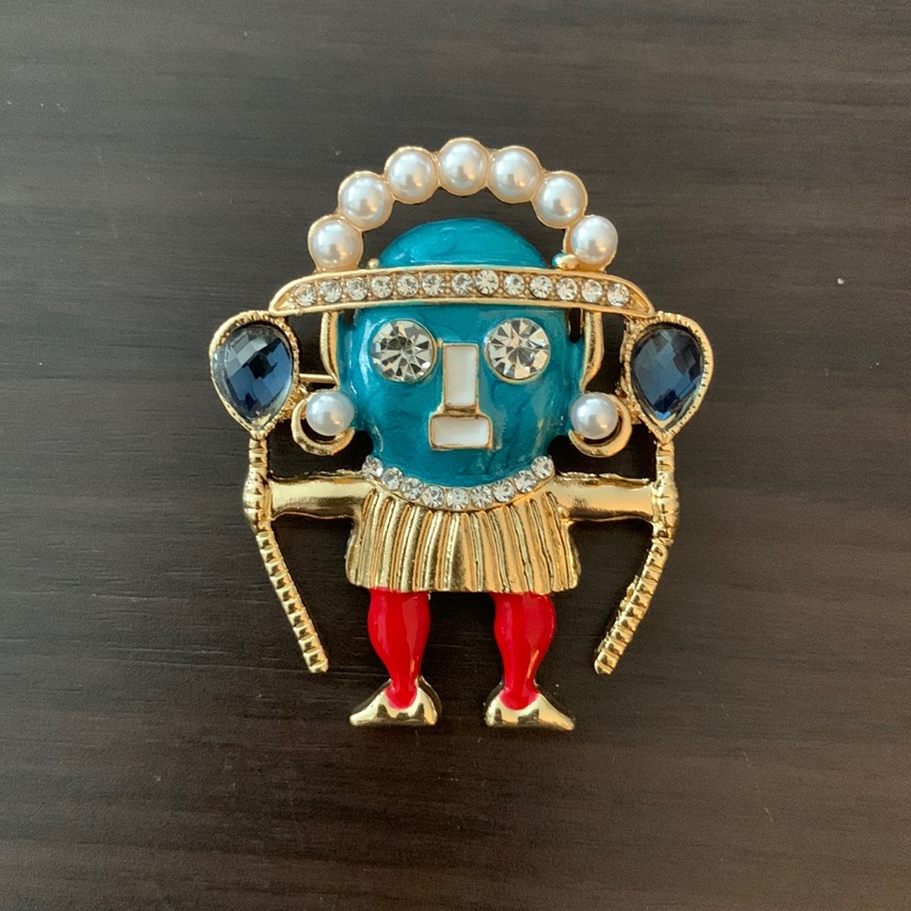 Kenneth Jay Lane medicine man warrior Zuni  pin very good condition